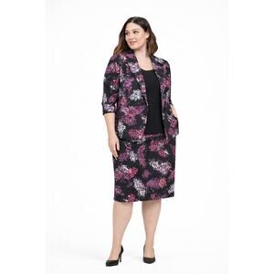 Lane Bryant Floral Suit Set 22W Blazer 20W Skirt NWT Pink Black Crepe Jacket